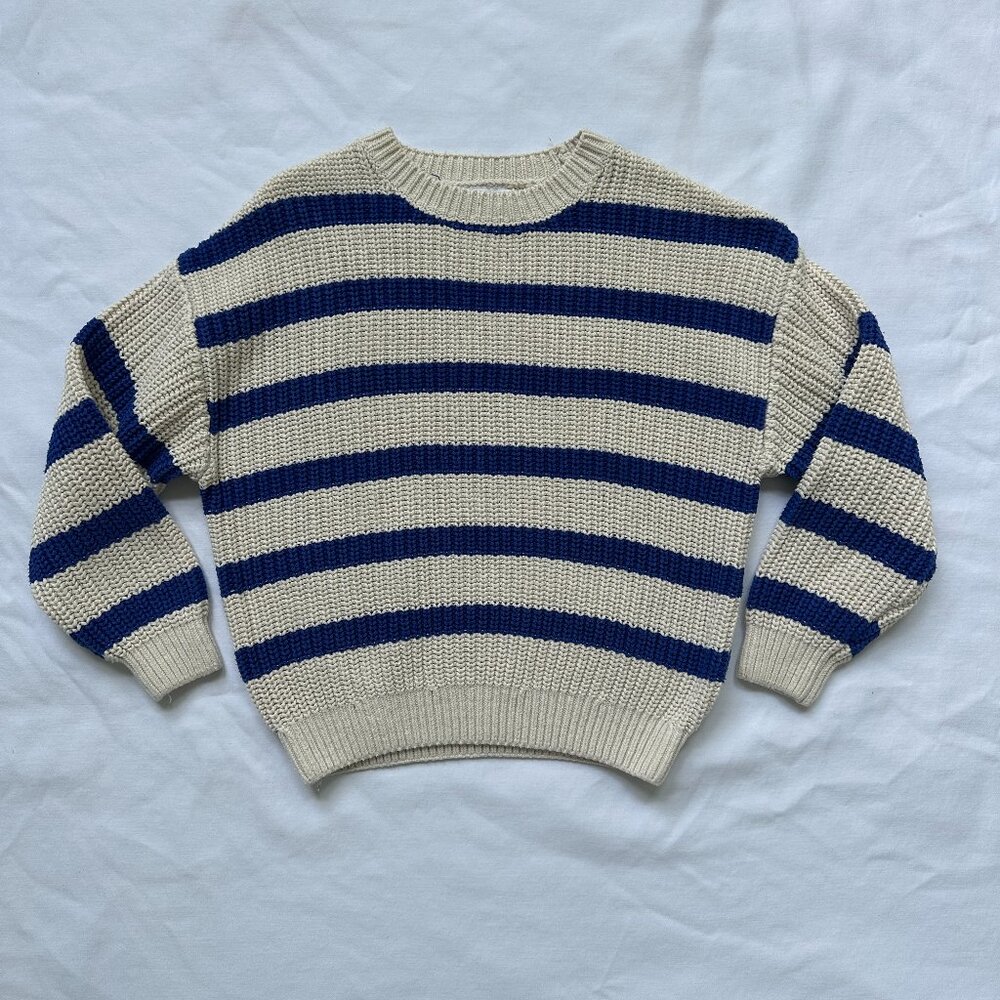 Ecru & Navy Zara Unisex Sweater Size 6‑7